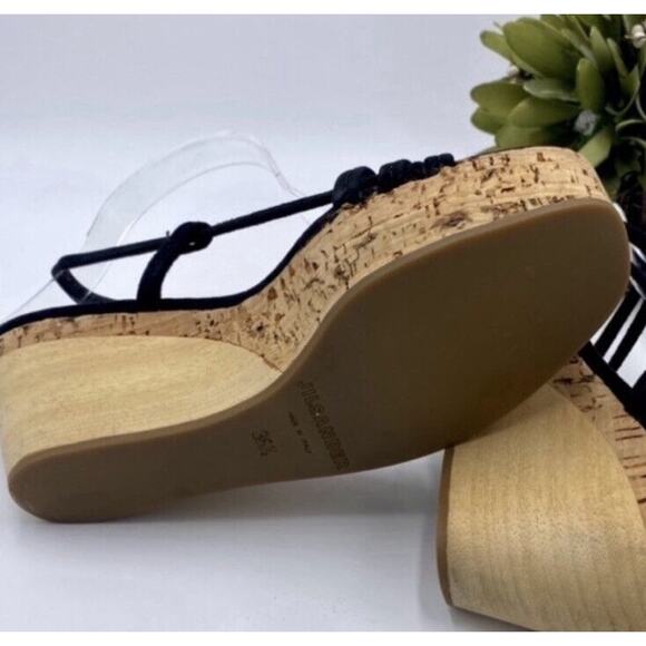 Jil Sander Designer Wood Cork Black Suede Ankle Strap Wedge Sandal Sz 36.5/6 - Picture 12 of 14